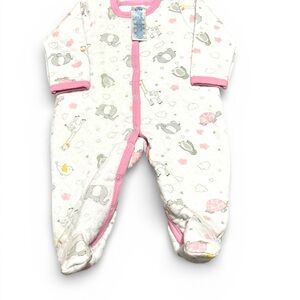 Kidgets White and Pink Animal Print Footed Pajamas